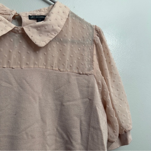 5/$20 Adrianna Papell Blush Sheer Polka Dot Blouse - Picture 5 of 7